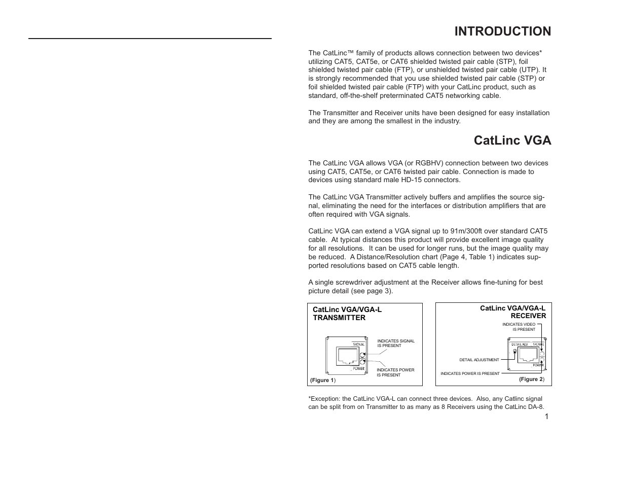 Introduction, Catlinc vga | SP Controls CatLinc User Manual | Page 3 / 20