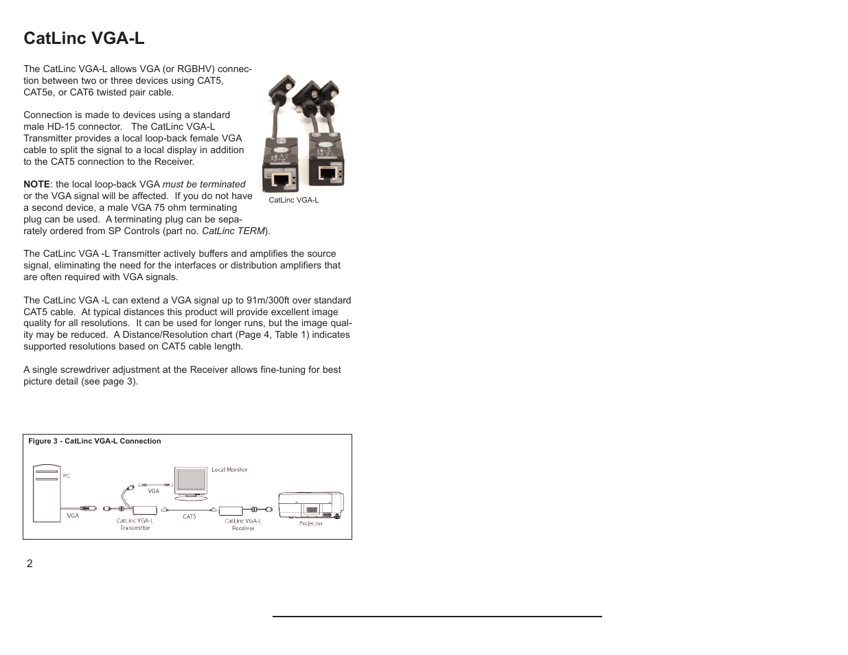 Catlinc vga/vga-l, Catlinc vga-l | SP Controls CatLinc User Manual | Page 4 / 20