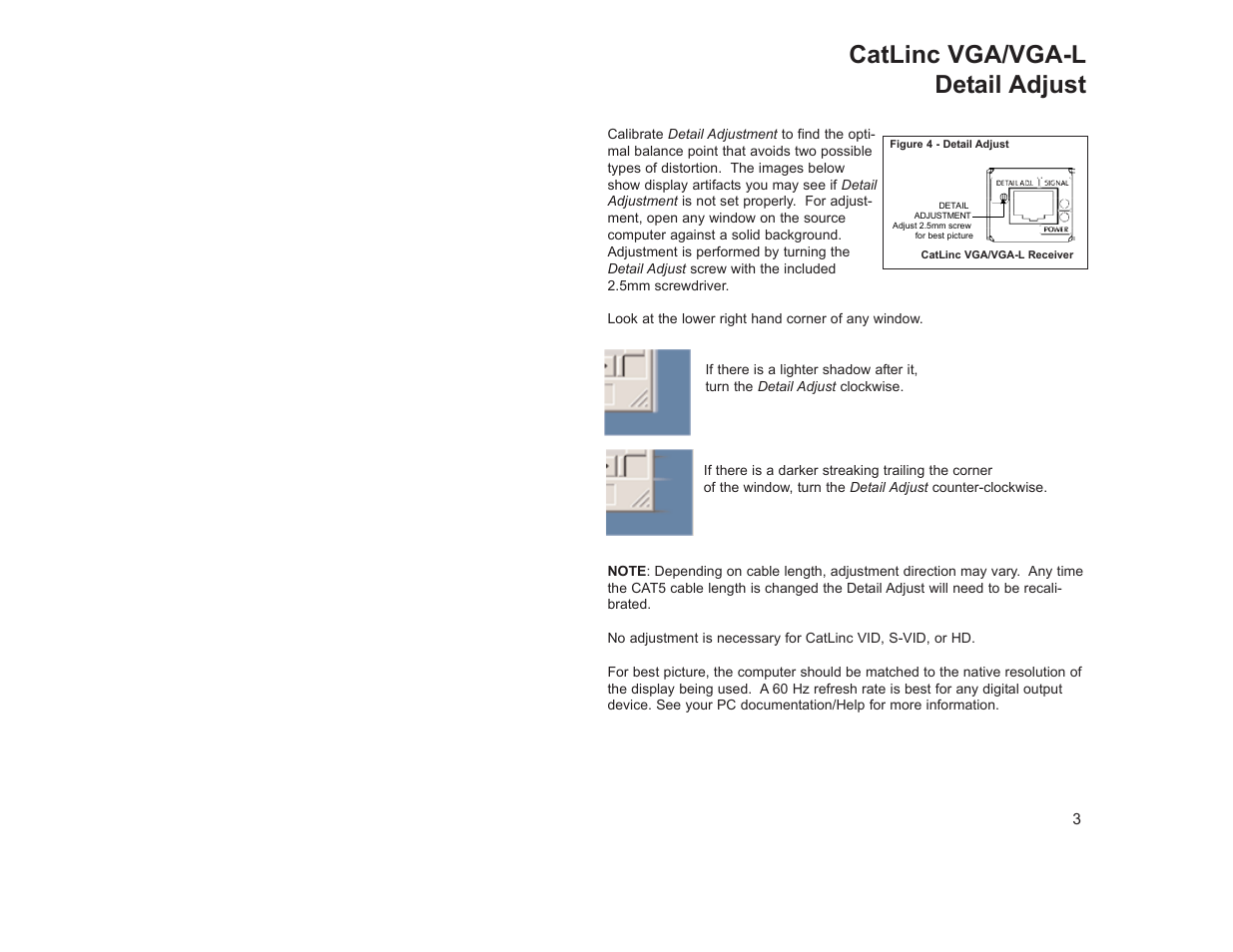 Detail adjust, Catlinc vga/vga-l detail adjust | SP Controls CatLinc User Manual | Page 5 / 20