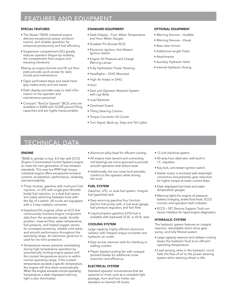 Features and equipment, Technical data | Crown Equipment Cushion Tire Lift Trucks MCX20 User Manual | Page 5 / 8