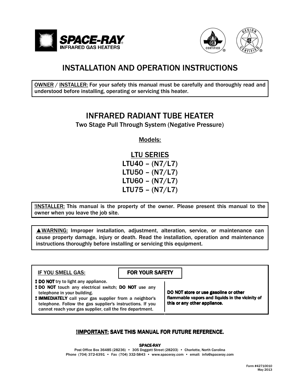 Space Ray LTU Series Two Stage User Manual | 42 pages