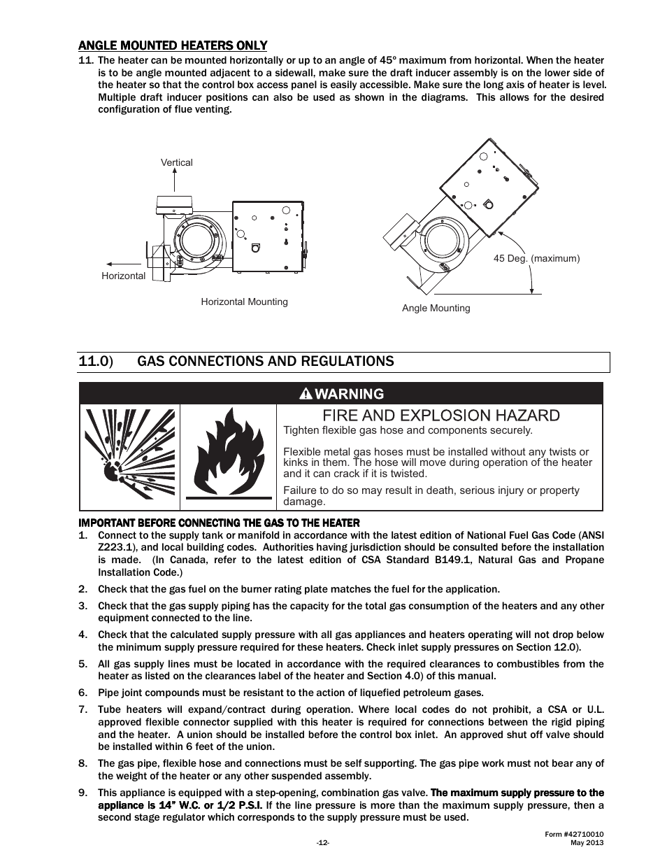 0) gas connections and regulations | Space Ray LTU Series Two Stage User Manual | Page 14 / 42