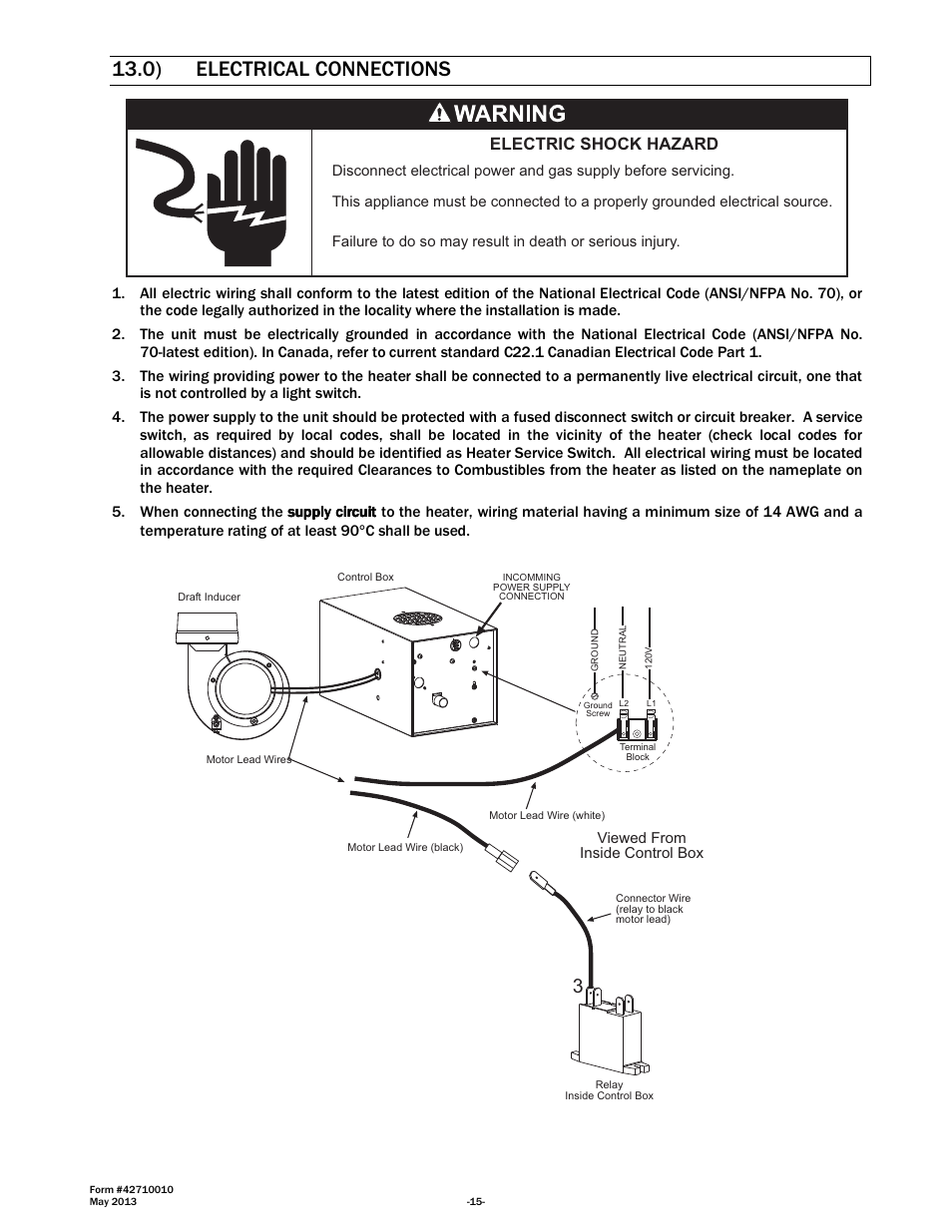 0) electrical connections, Electric shock hazard | Space Ray LTU Series Two Stage User Manual | Page 17 / 42