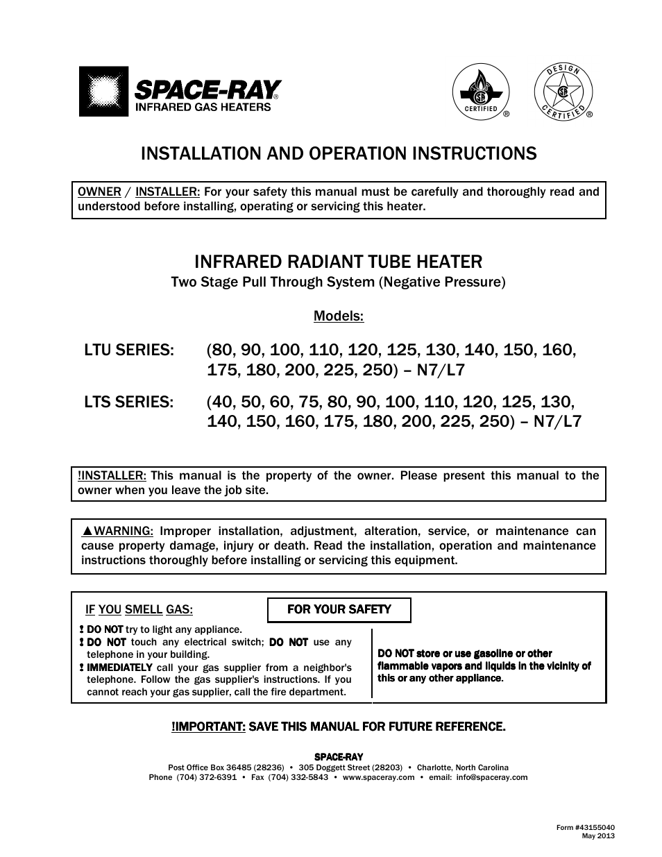 Space Ray LTS Series Two Stage User Manual | 63 pages