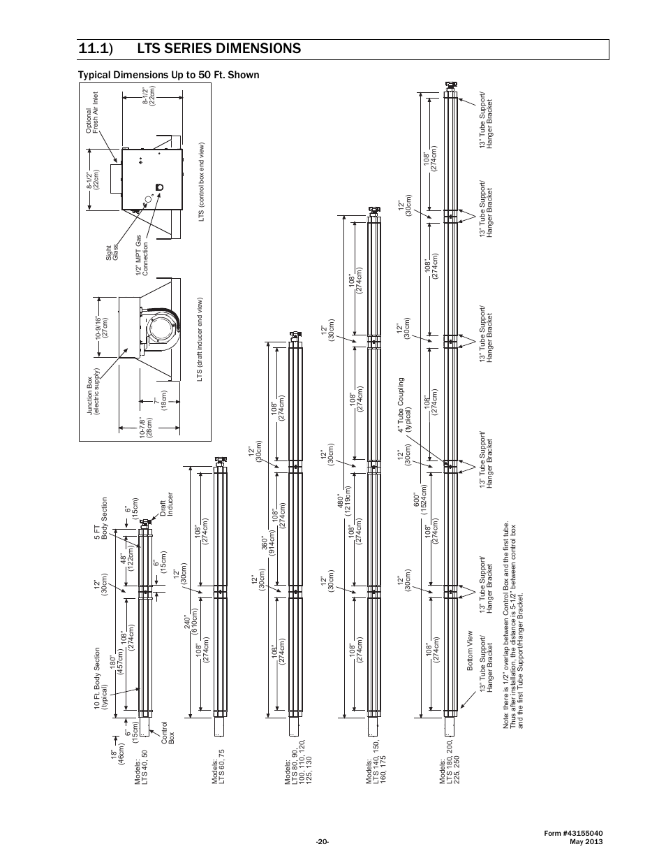 1) lts series dimensions, Typical dimensions up to 50 ft. shown | Space Ray LTS Series Two Stage User Manual | Page 21 / 63