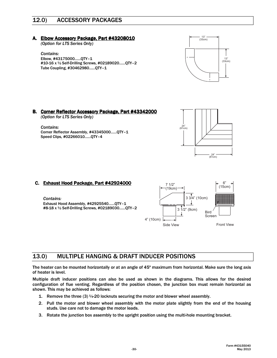 0) accessory packages, 0) multiple hanging & draft inducer positions | Space Ray LTS Series Two Stage User Manual | Page 31 / 63
