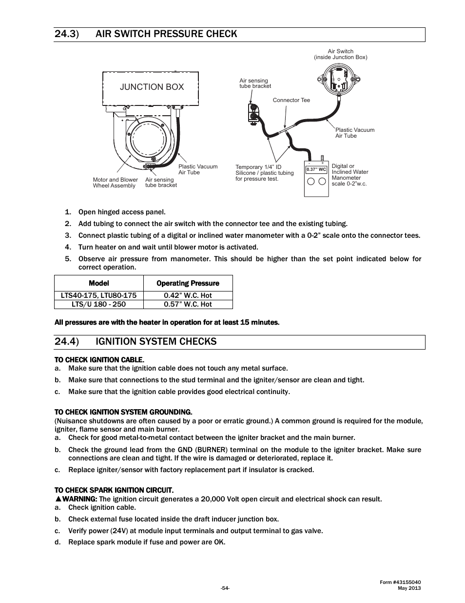 3) air switch pressure check, 4) ignition system checks | Space Ray LTS Series Two Stage User Manual | Page 55 / 63