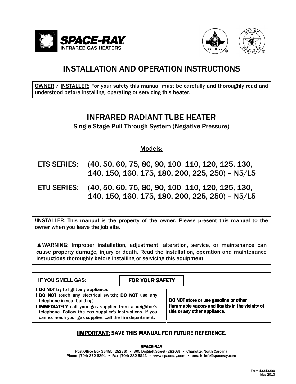Space Ray ETS Series User Manual | 60 pages