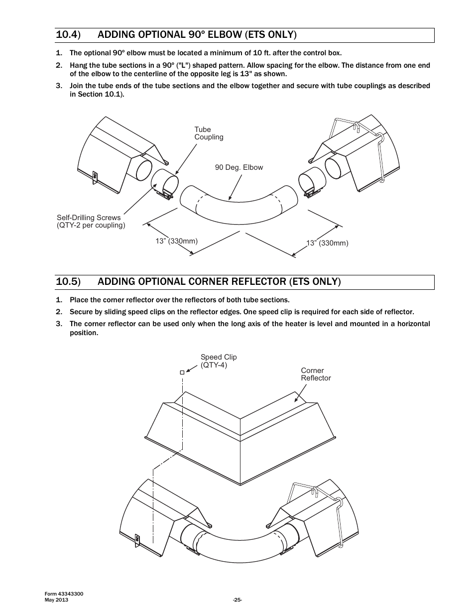 4) adding optional 90º elbow (ets only), 5) adding optional corner reflector (ets only) | Space Ray ETS Series User Manual | Page 26 / 60