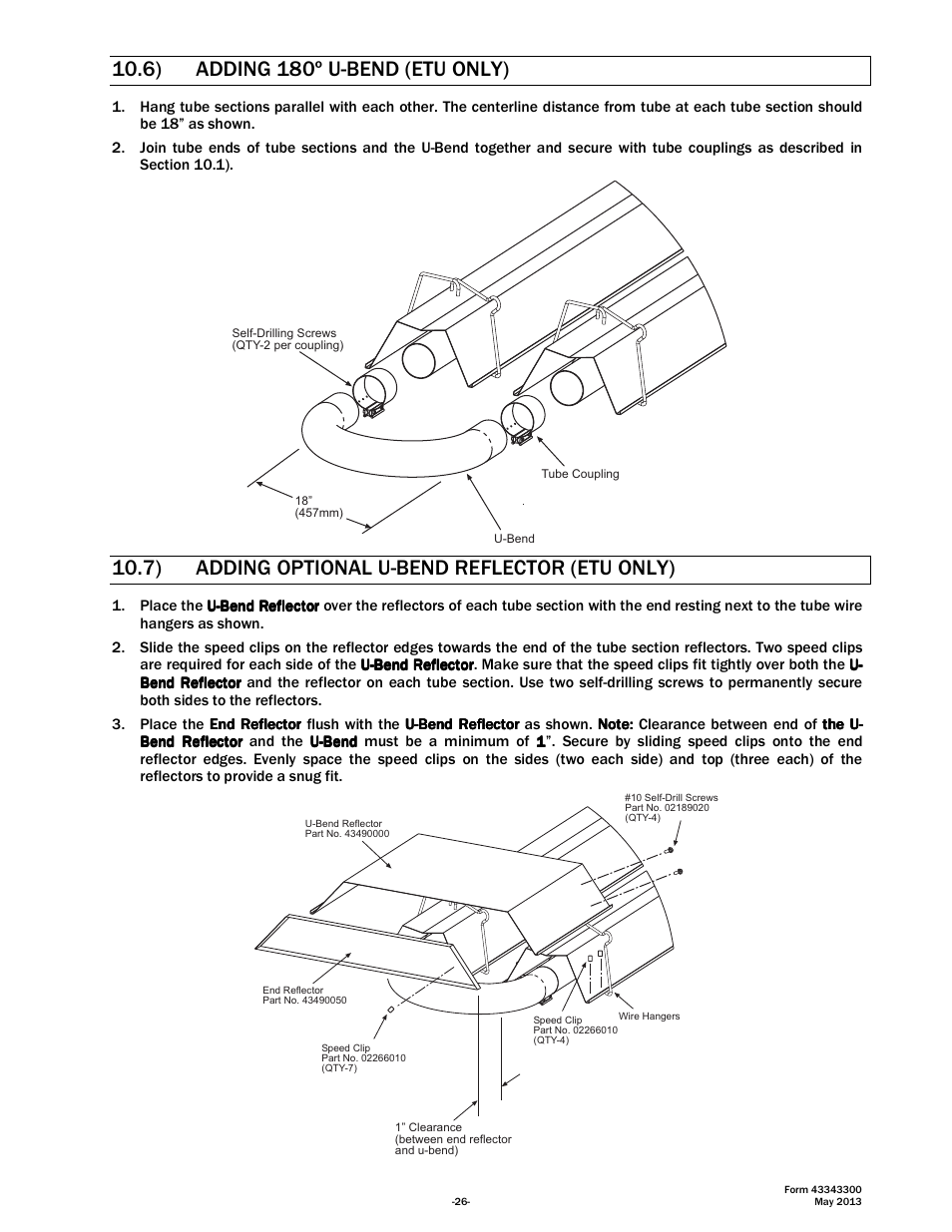 6) adding 180º u-bend (etu only), 7) adding optional u-bend reflector (etu only) | Space Ray ETS Series User Manual | Page 27 / 60