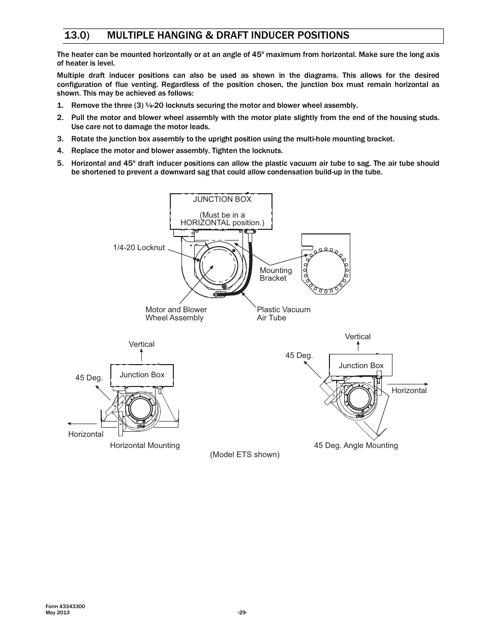 0) multiple hanging & draft inducer positions | Space Ray ETS Series User Manual | Page 30 / 60