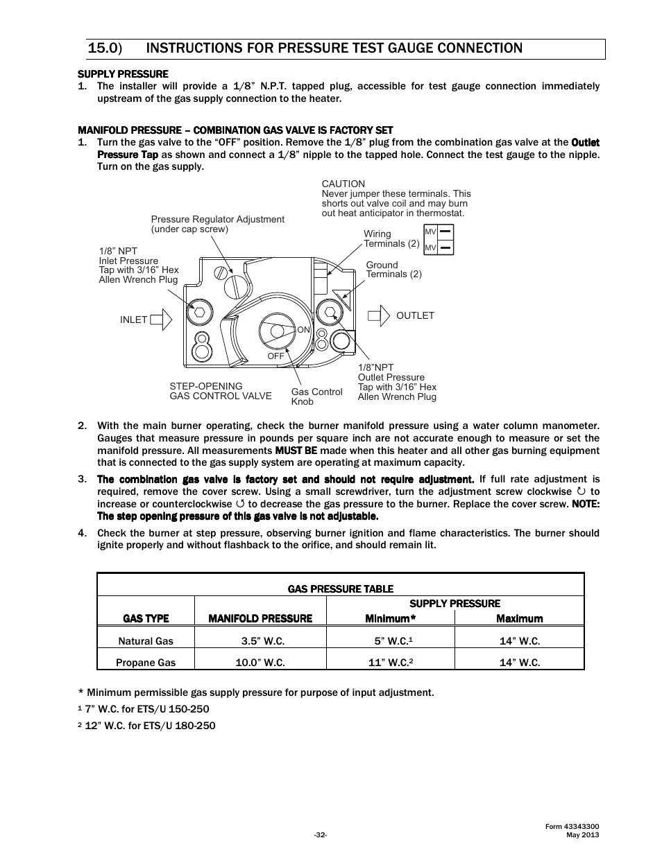 0) instructions for pressure test gauge connection | Space Ray ETS Series User Manual | Page 33 / 60