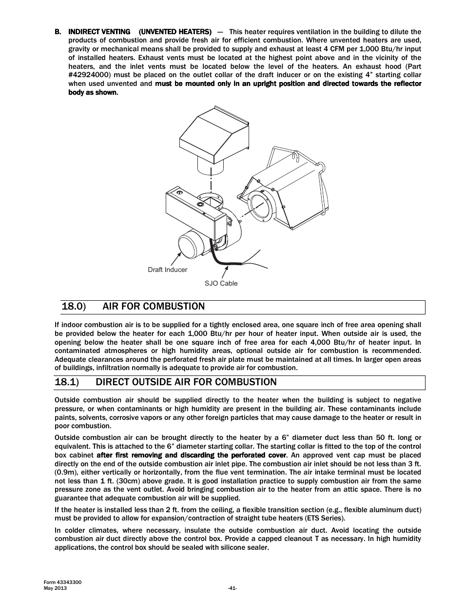0) air for combustion, 1) direct outside air for combustion | Space Ray ETS Series User Manual | Page 42 / 60
