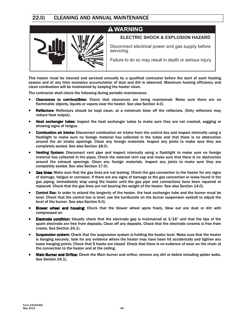 0) cleaning and annual maintenance | Space Ray ETS Series User Manual | Page 46 / 60