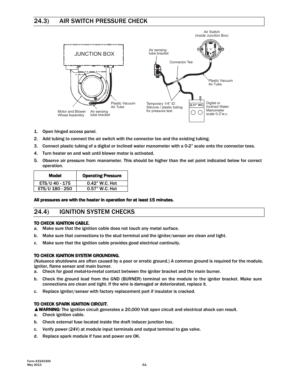3) air switch pressure check, 4) ignition system checks | Space Ray ETS Series User Manual | Page 52 / 60