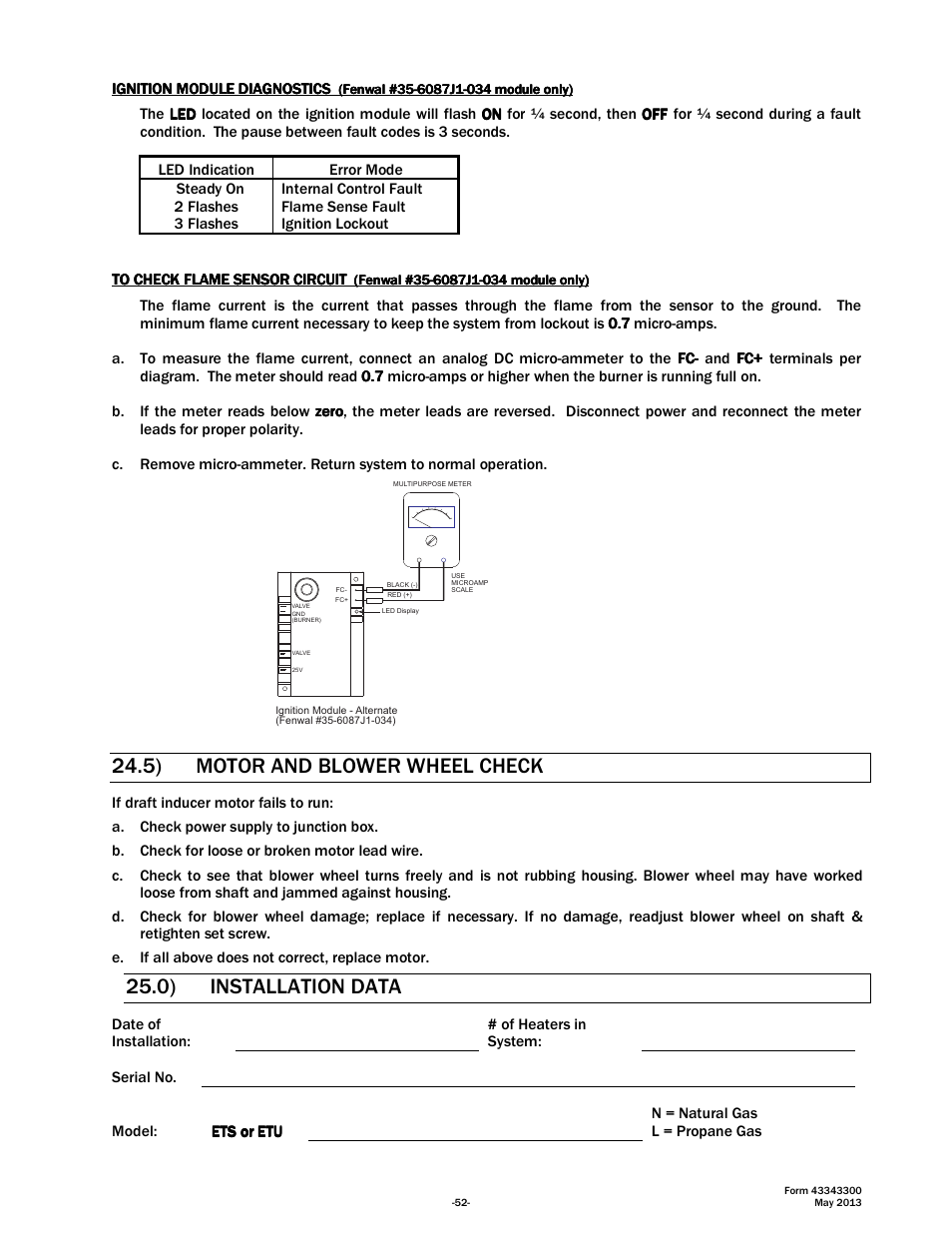 5) motor and blower wheel check, 0) installation data | Space Ray ETS Series User Manual | Page 53 / 60