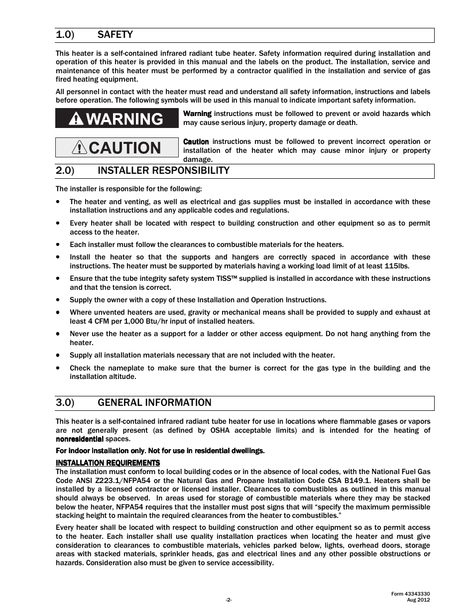 0) safety, 0) installer responsibility, 0) general information | Space Ray PTS Series Single Stage User Manual | Page 3 / 57