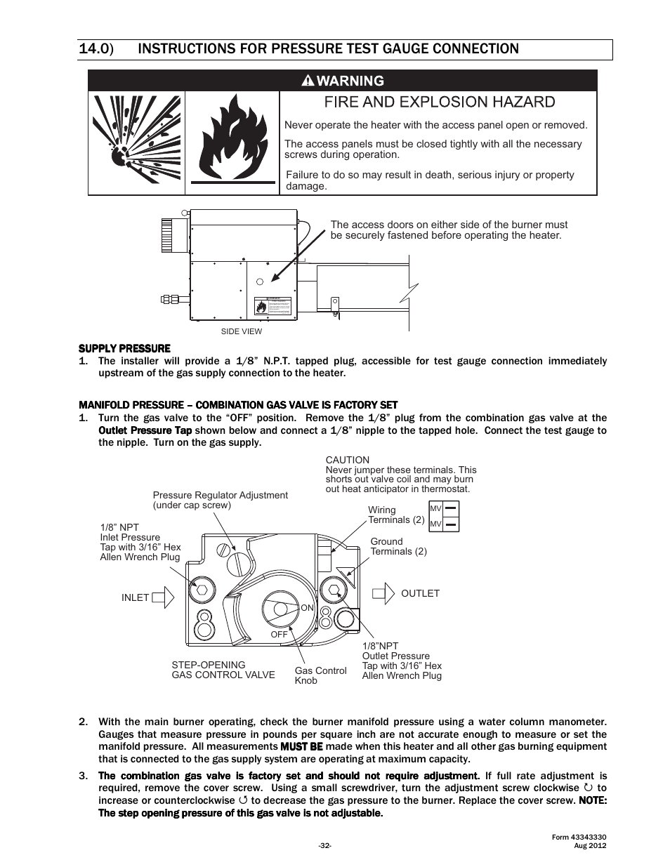 0) instructions for pressure test gauge connection | Space Ray PTS Series Single Stage User Manual | Page 33 / 57