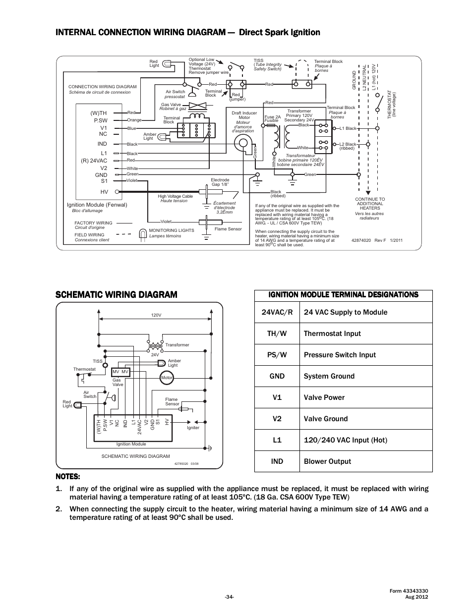 Internal connection wiring diagram, Schematic | Space Ray PTS Series Single Stage User Manual | Page 35 / 57