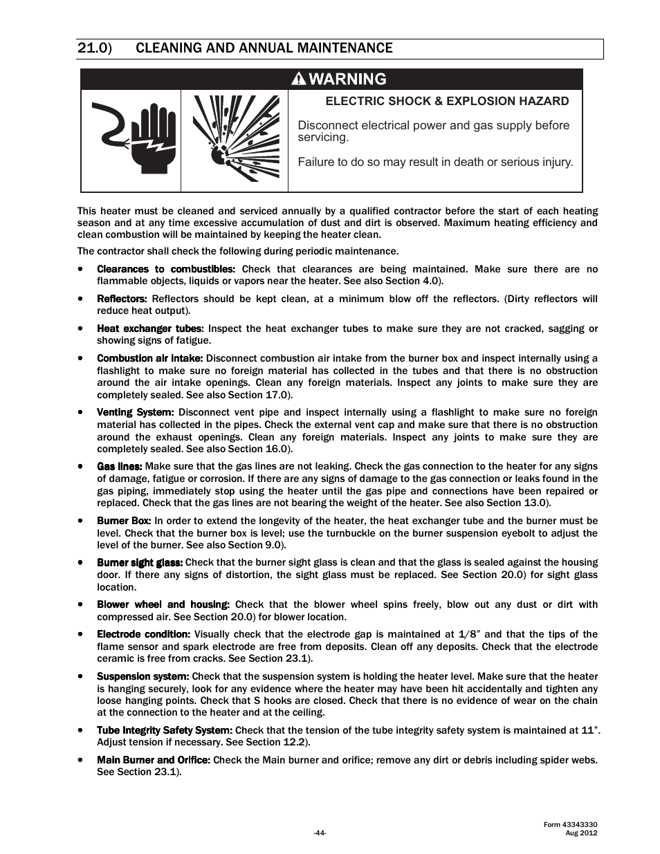 0) cleaning and annual maintenance | Space Ray PTS Series Single Stage User Manual | Page 45 / 57