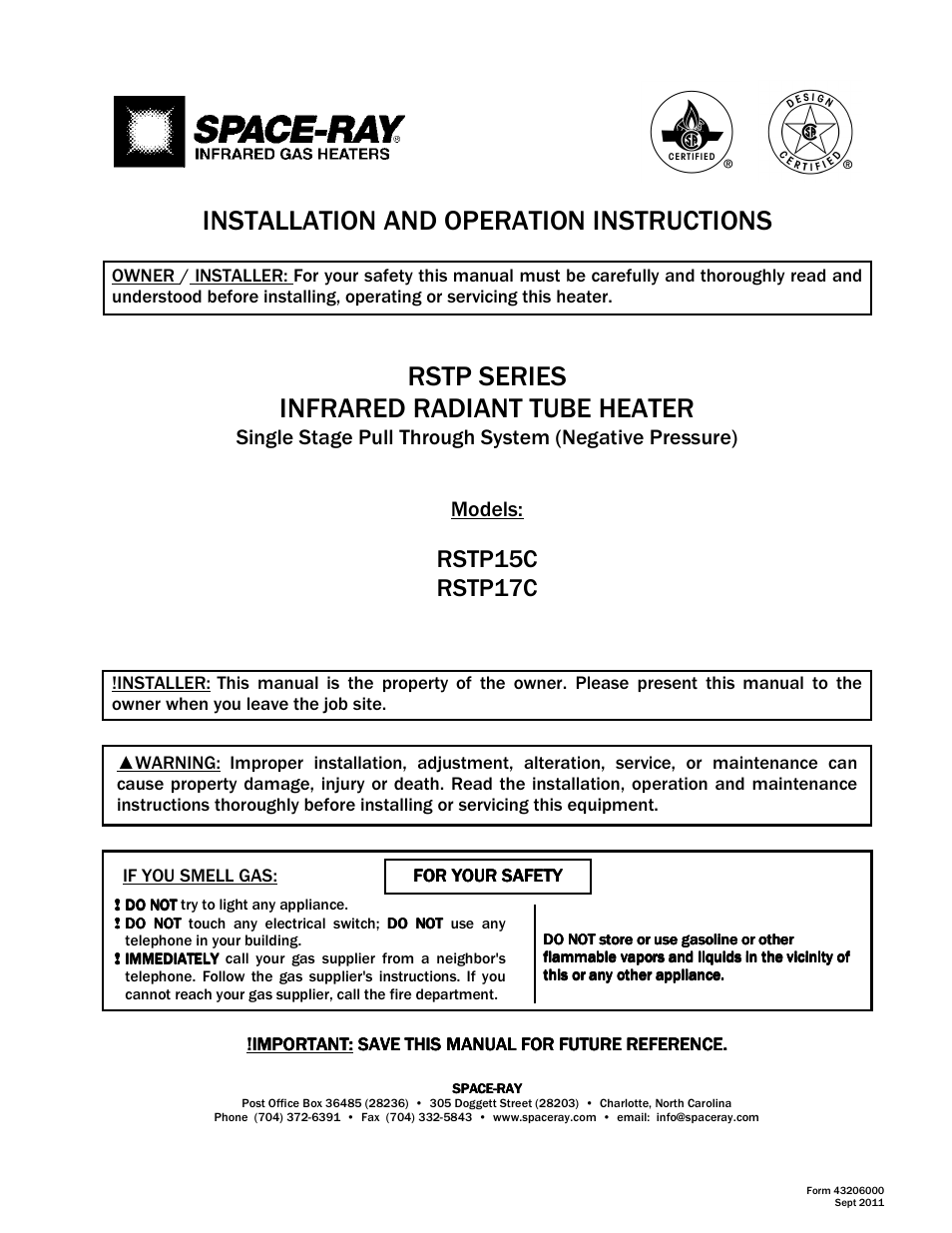Space Ray RSTP Series User Manual | 39 pages