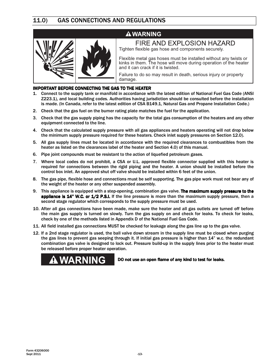 0) gas connections and regulations | Space Ray RSTP Series User Manual | Page 14 / 39