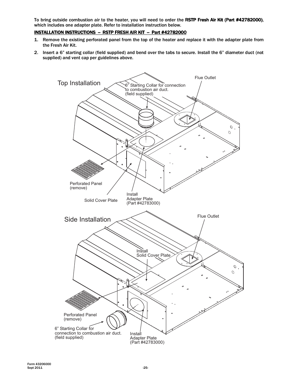 Top installation, Side installation | Space Ray RSTP Series User Manual | Page 26 / 39