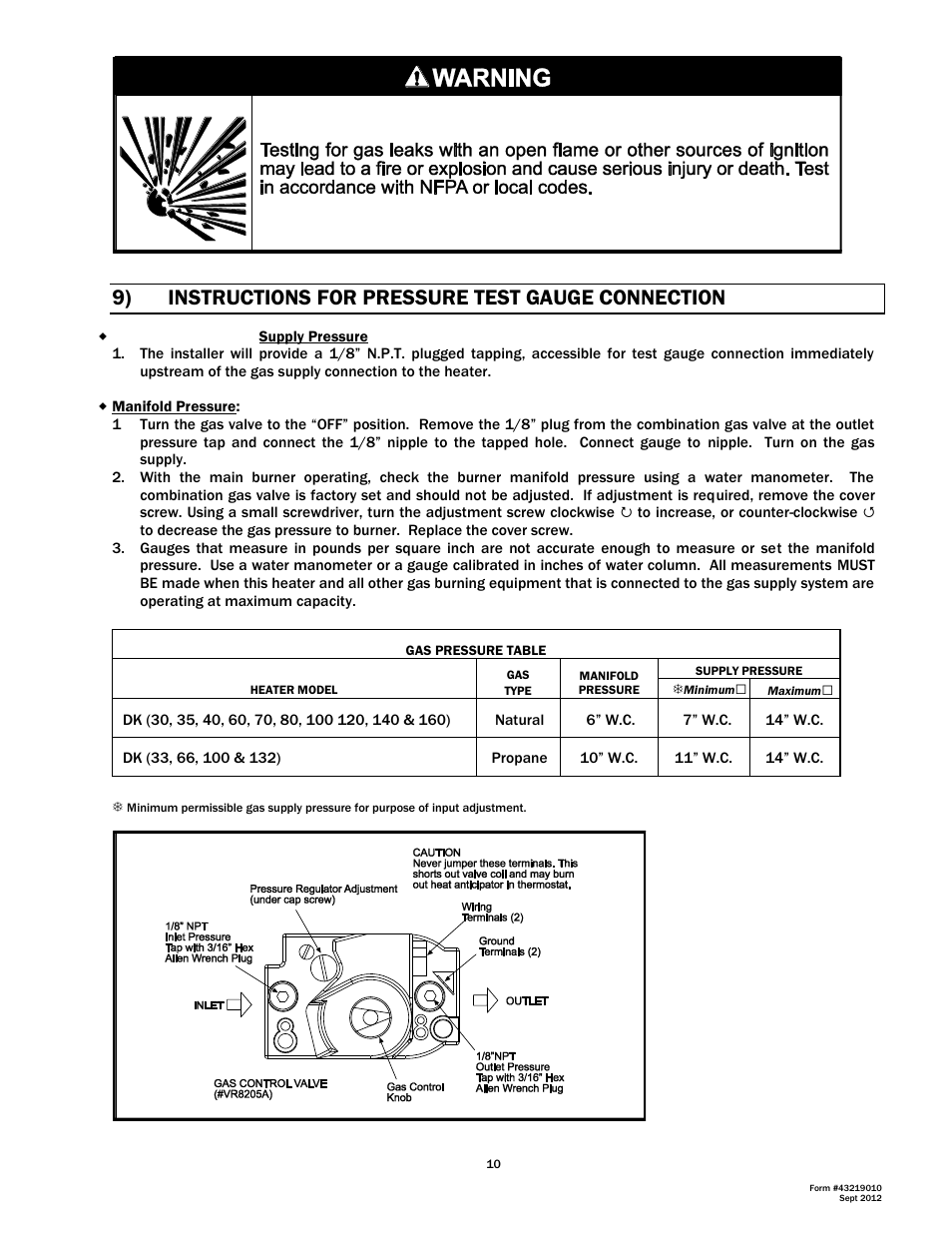 9) instructions for pressure test gauge connection | Space Ray DK Series User Manual | Page 11 / 22