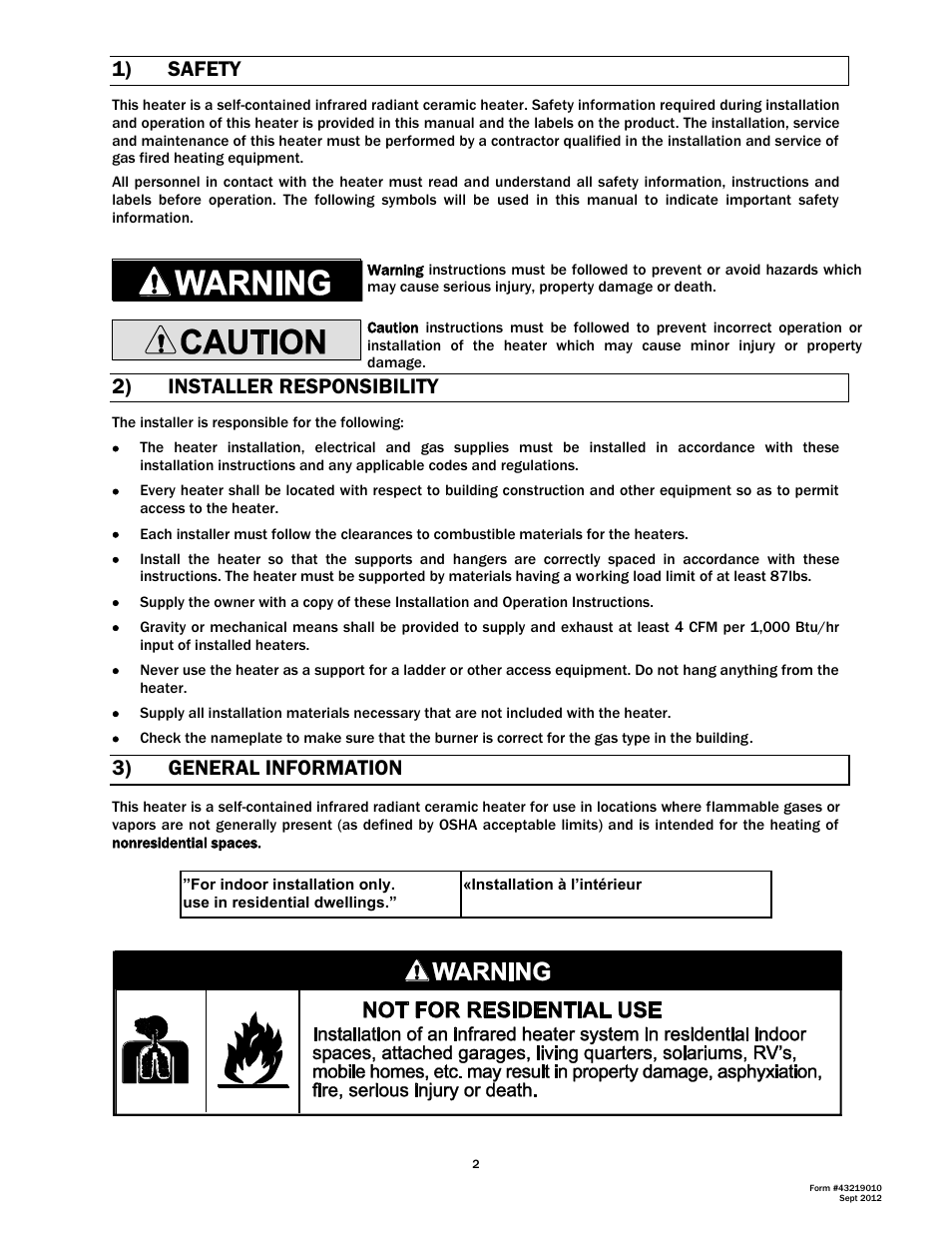 1) safety, 2) installer responsibility, 3) general information | Space Ray DK Series User Manual | Page 3 / 22