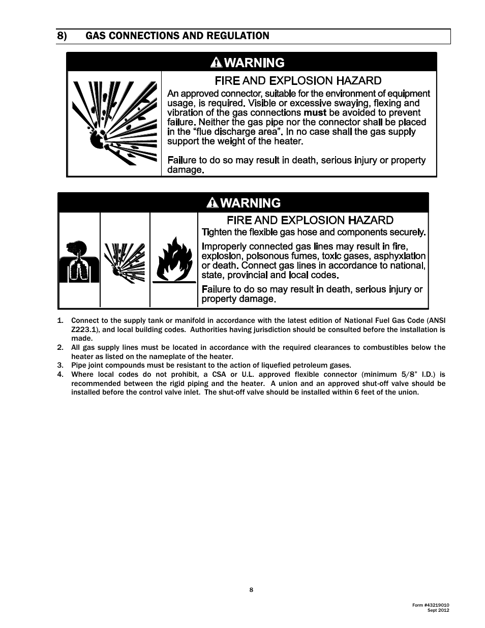 8) gas connections and regulation | Space Ray DK Series User Manual | Page 9 / 22