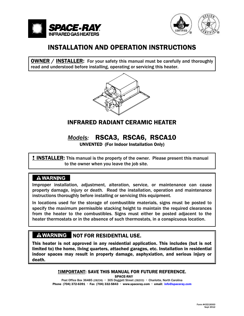 Space Ray RSCA Series User Manual | 29 pages