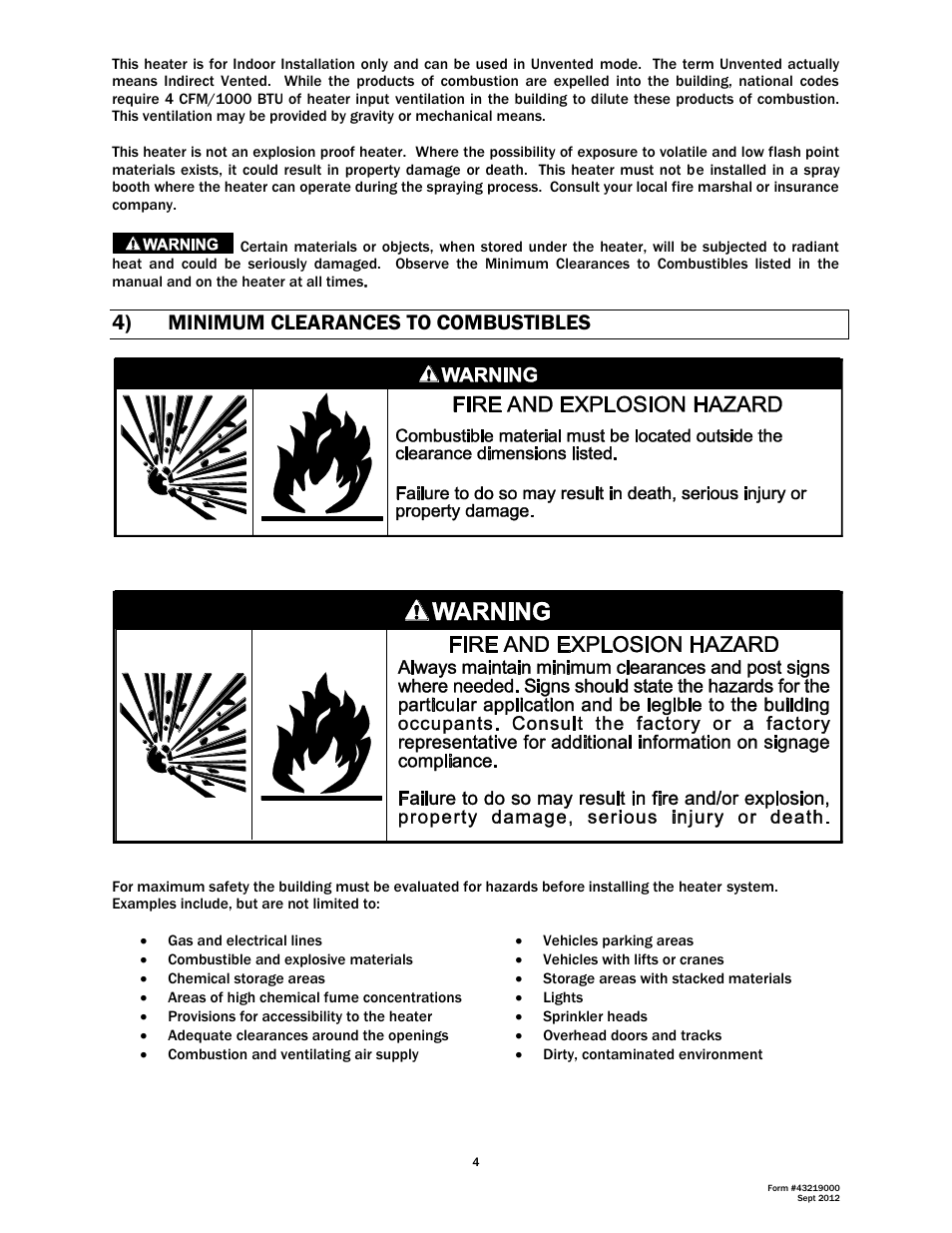 4) minimum clearances to combustibles | Space Ray RSCA Series User Manual | Page 5 / 29