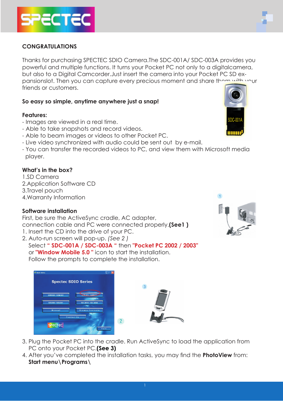 Spectec SDC-001A/003A (PPC) User Manual | Page 3 / 12