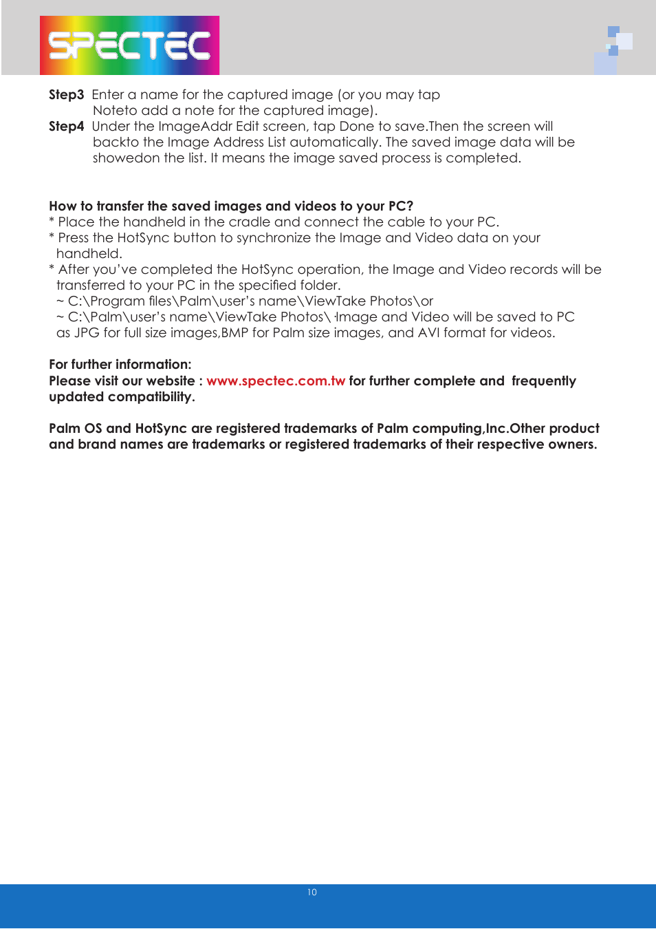Spectec SDC-001A/003A (Palm) User Manual | Page 12 / 13