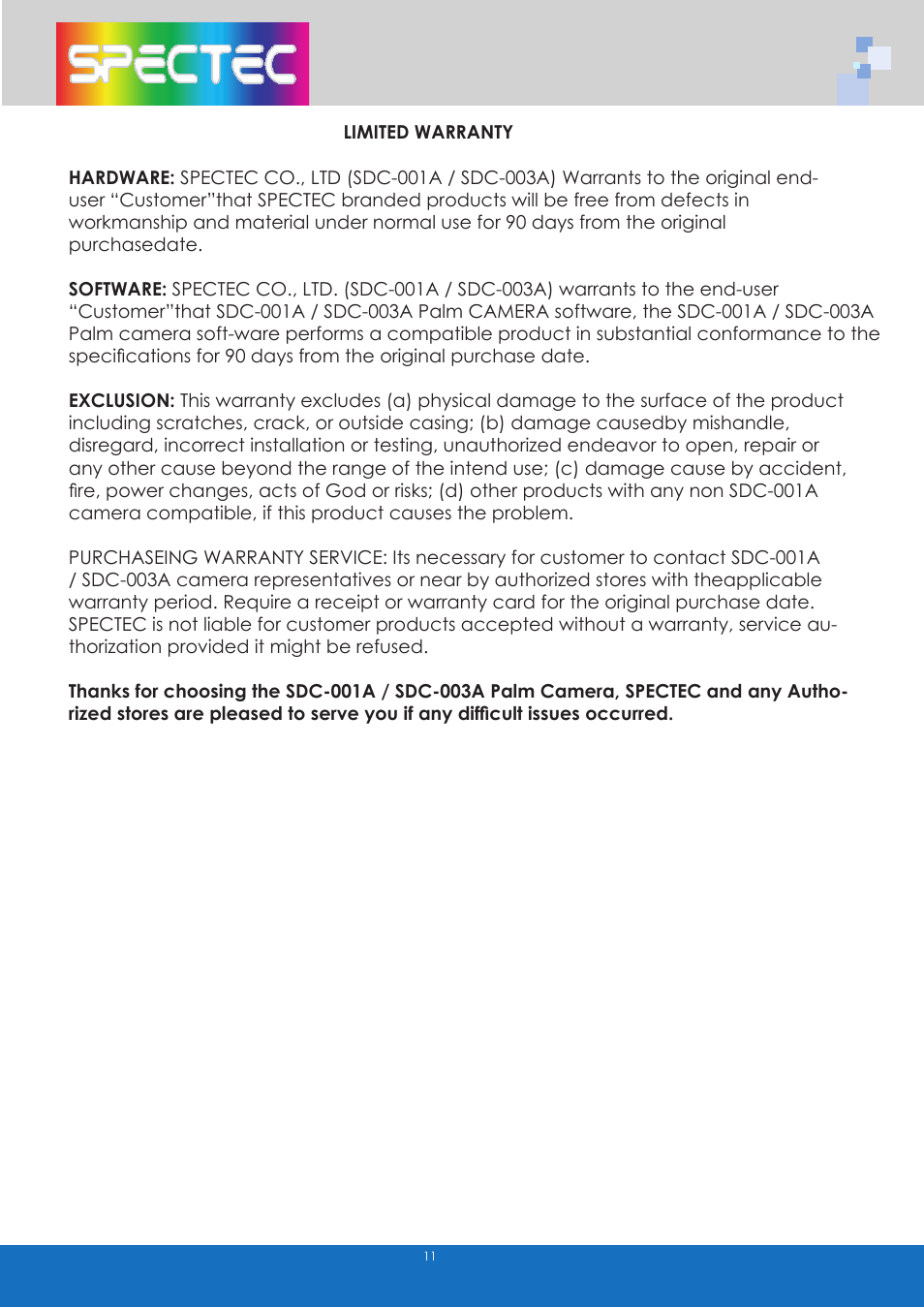 Spectec SDC-001A/003A (Palm) User Manual | Page 13 / 13