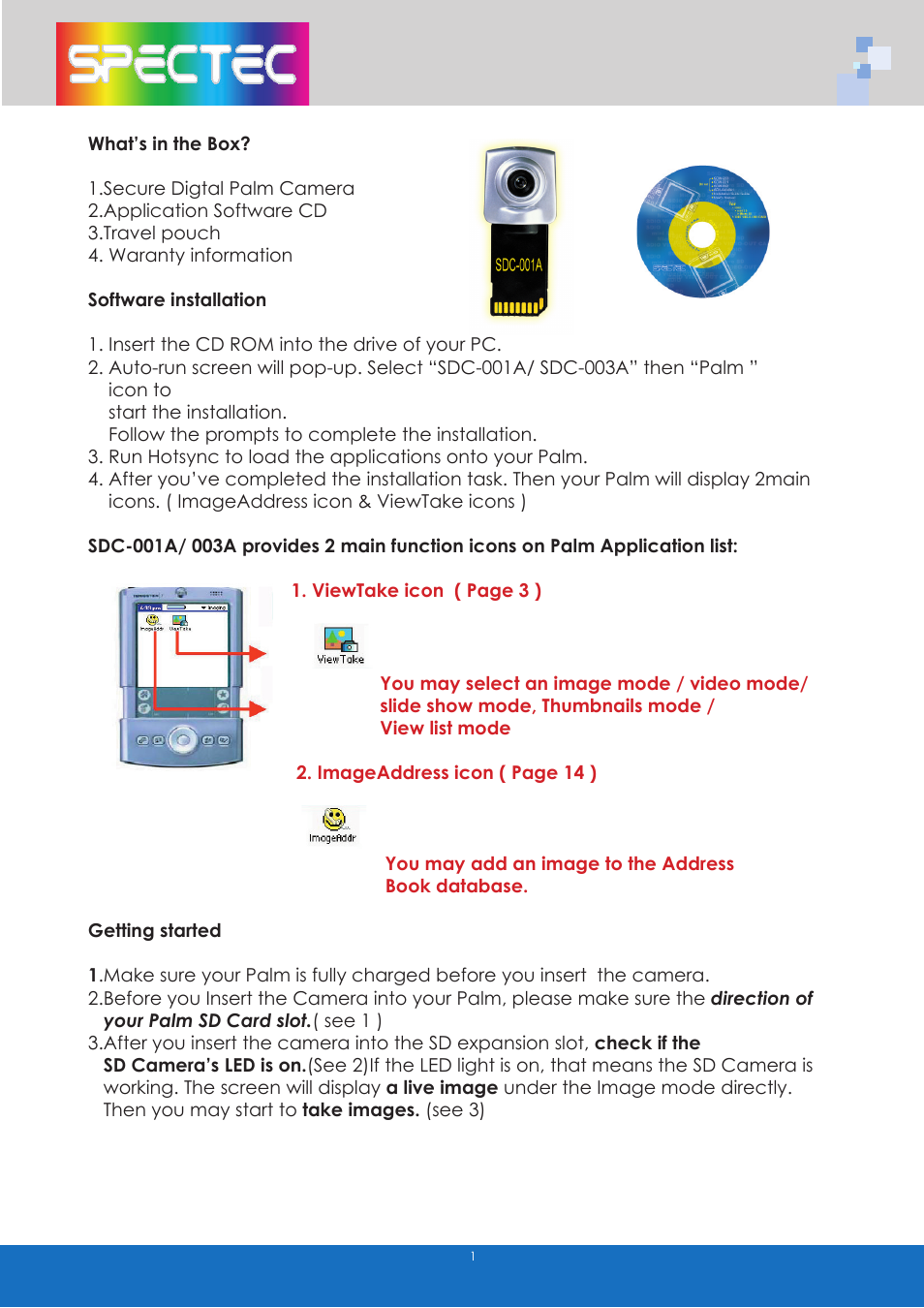 Spectec SDC-001A/003A (Palm) User Manual | Page 3 / 13