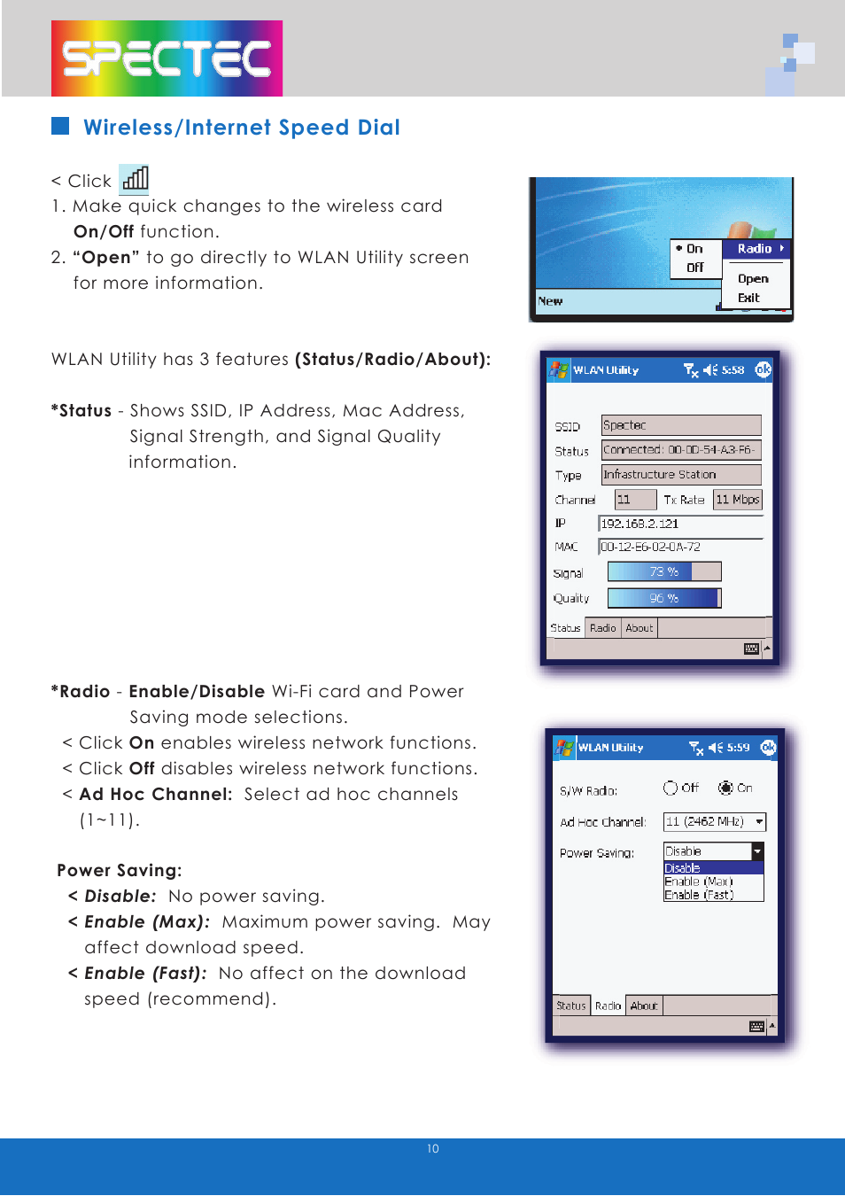 Wireless/internet speed dial | Spectec SDW-820/822 User manual User Manual | Page 12 / 26