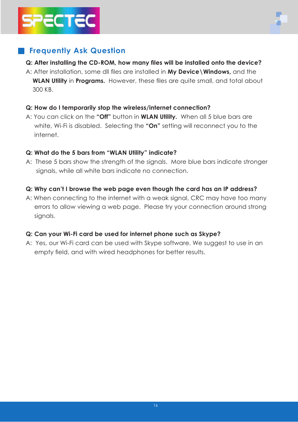 Frequently ask question | Spectec SDW-820/822 User manual User Manual | Page 18 / 26