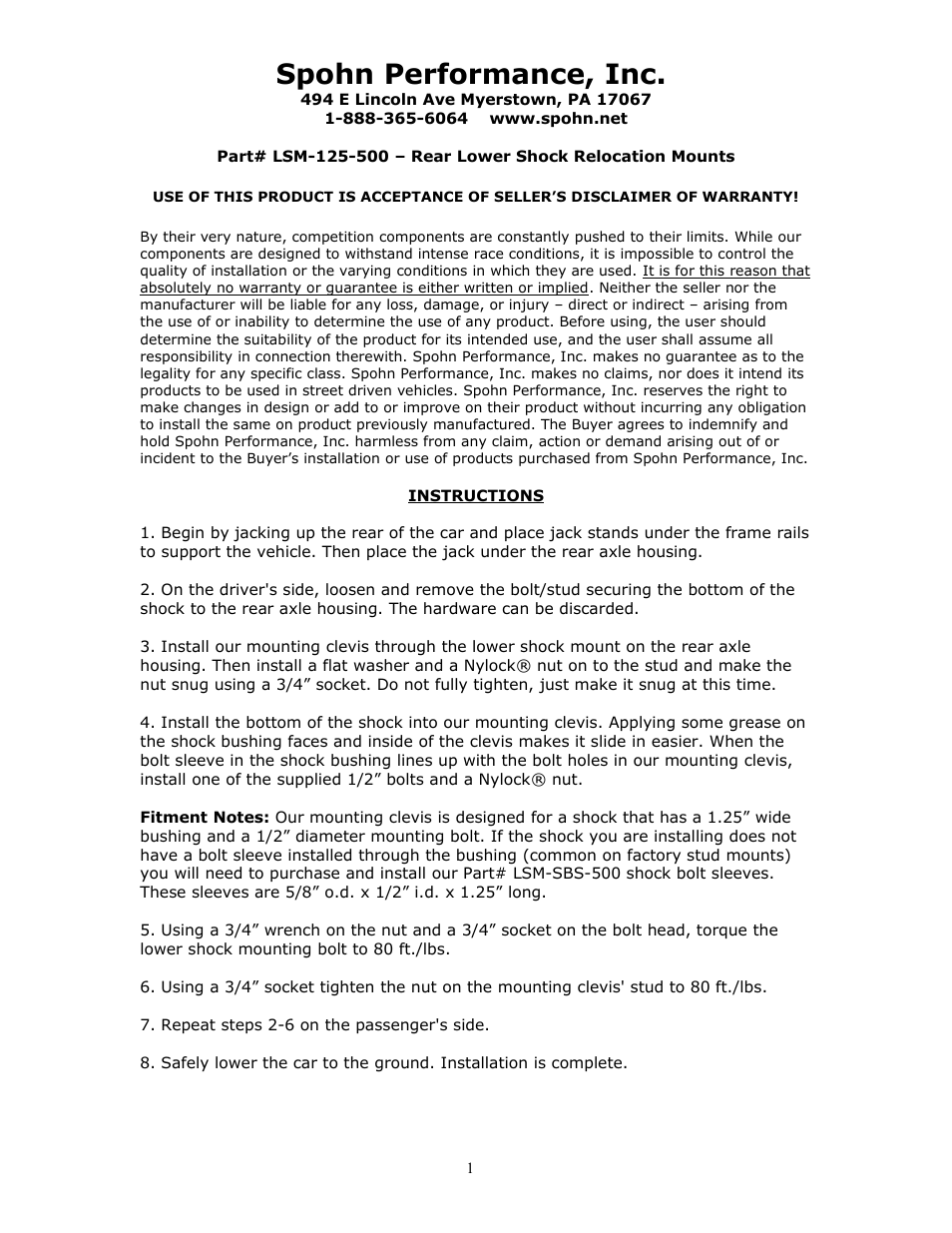 Spohn LSM-125-500 User Manual | 2 pages