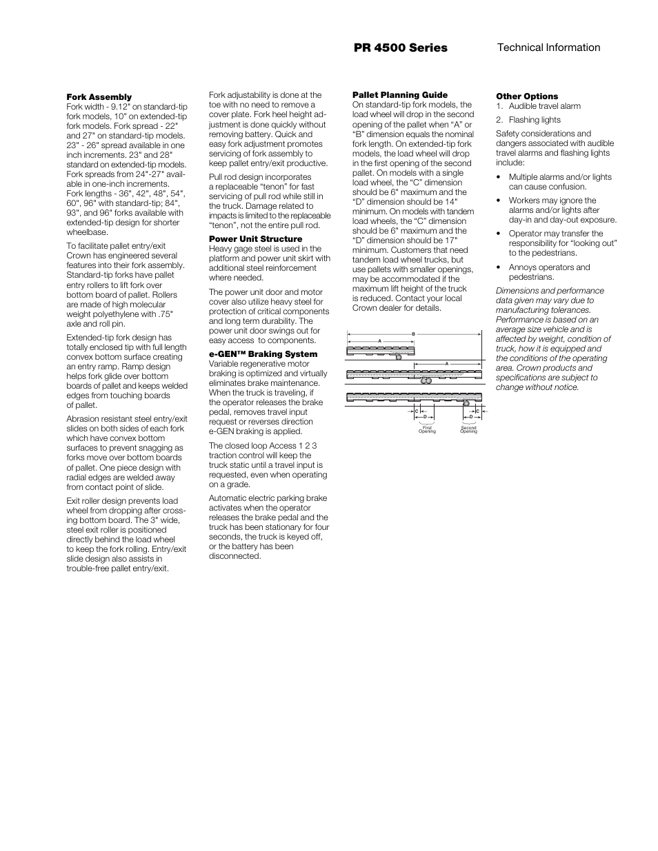 Pr 4500 series, Technical information | Crown Equipment Rider Pallet Truck PR 4500 Series User Manual | Page 5 / 6