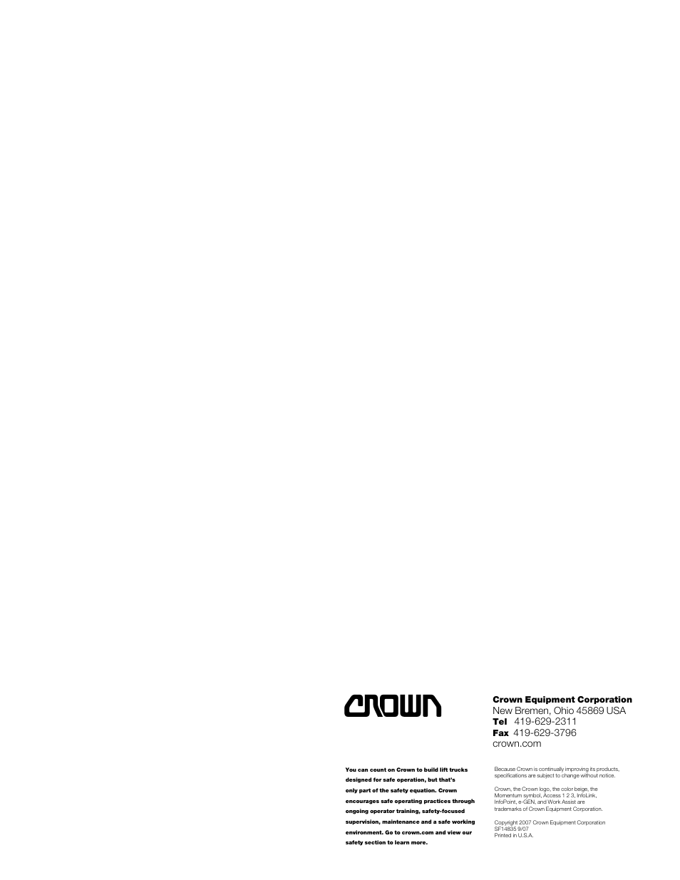 Crown Equipment Rider Pallet Truck PR 4500 Series User Manual | Page 6 / 6