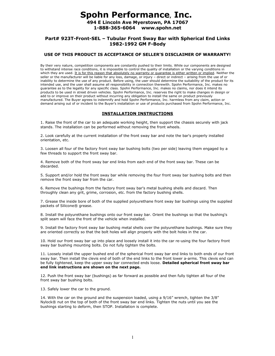 Spohn 923T-SEL User Manual | 5 pages