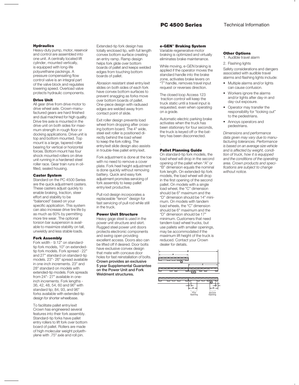 Pc 4500 series, Technical information | Crown Equipment Pallet Truck PC 4500 Series User Manual | Page 5 / 6