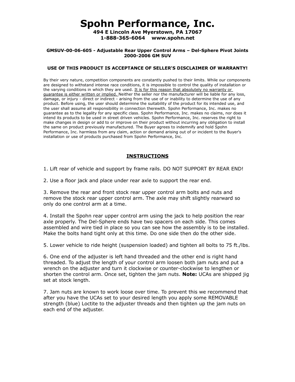 Spohn GMSUV-00-06-605 User Manual | 3 pages