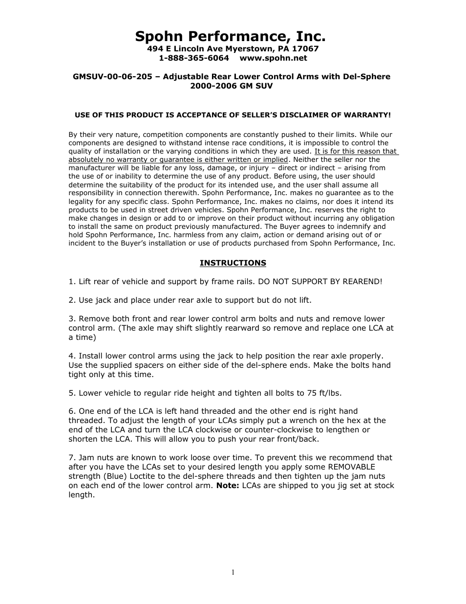 Spohn GMSUV-00-06-205 User Manual | 2 pages