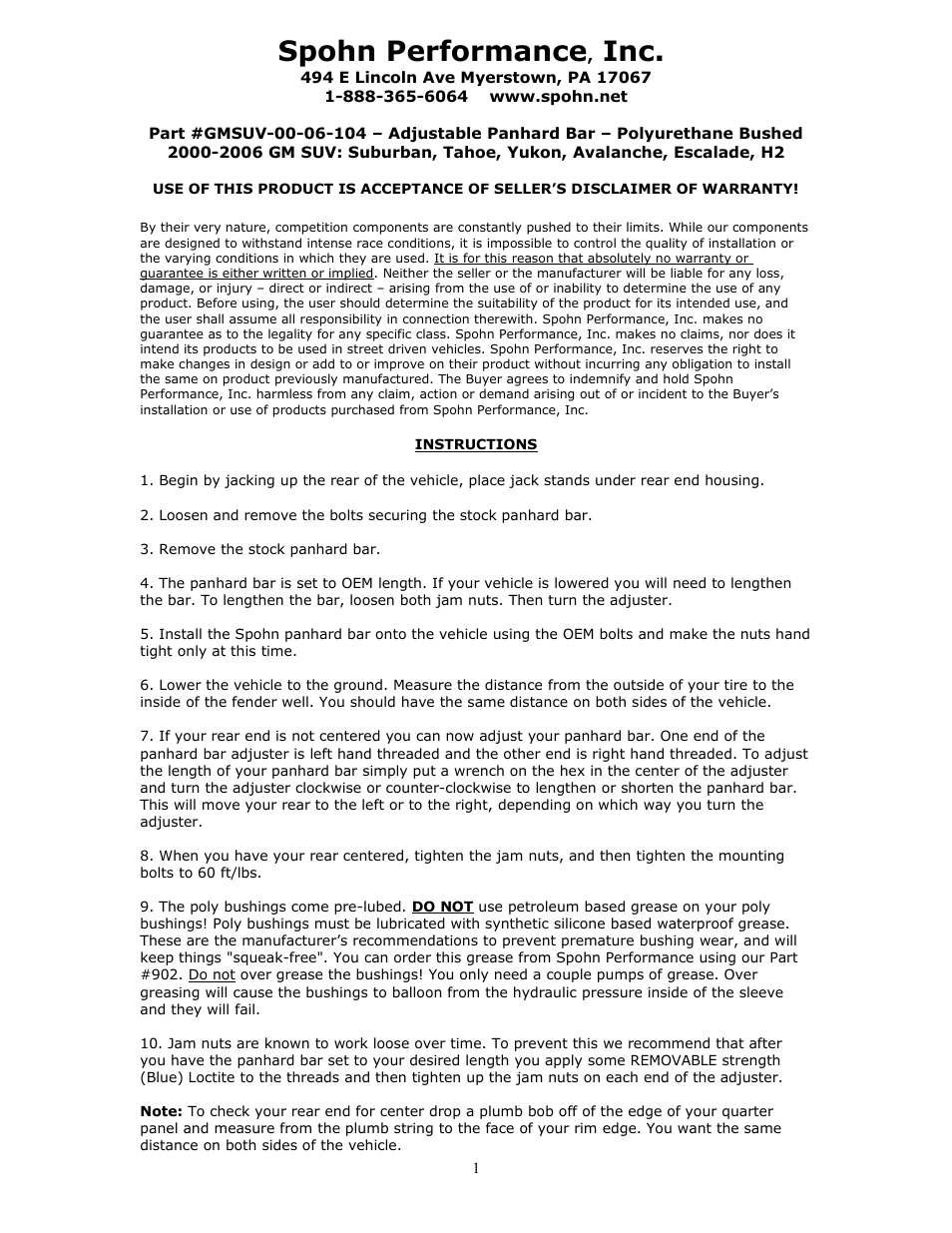 Spohn GMSUV-00-06-104 User Manual | 1 page