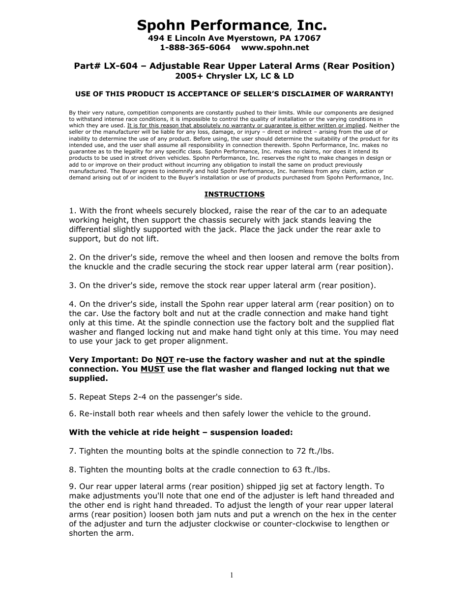 Spohn LX-604 User Manual | 2 pages