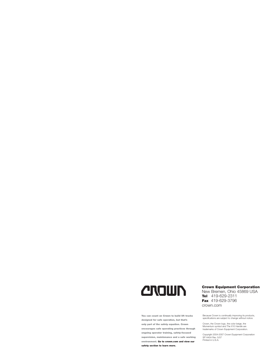 Crown Equipment Walkie Stackers WE 2300 Series User Manual | Page 8 / 8