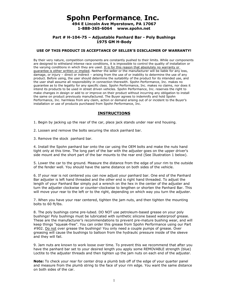 Spohn H-104-75 User Manual | 2 pages