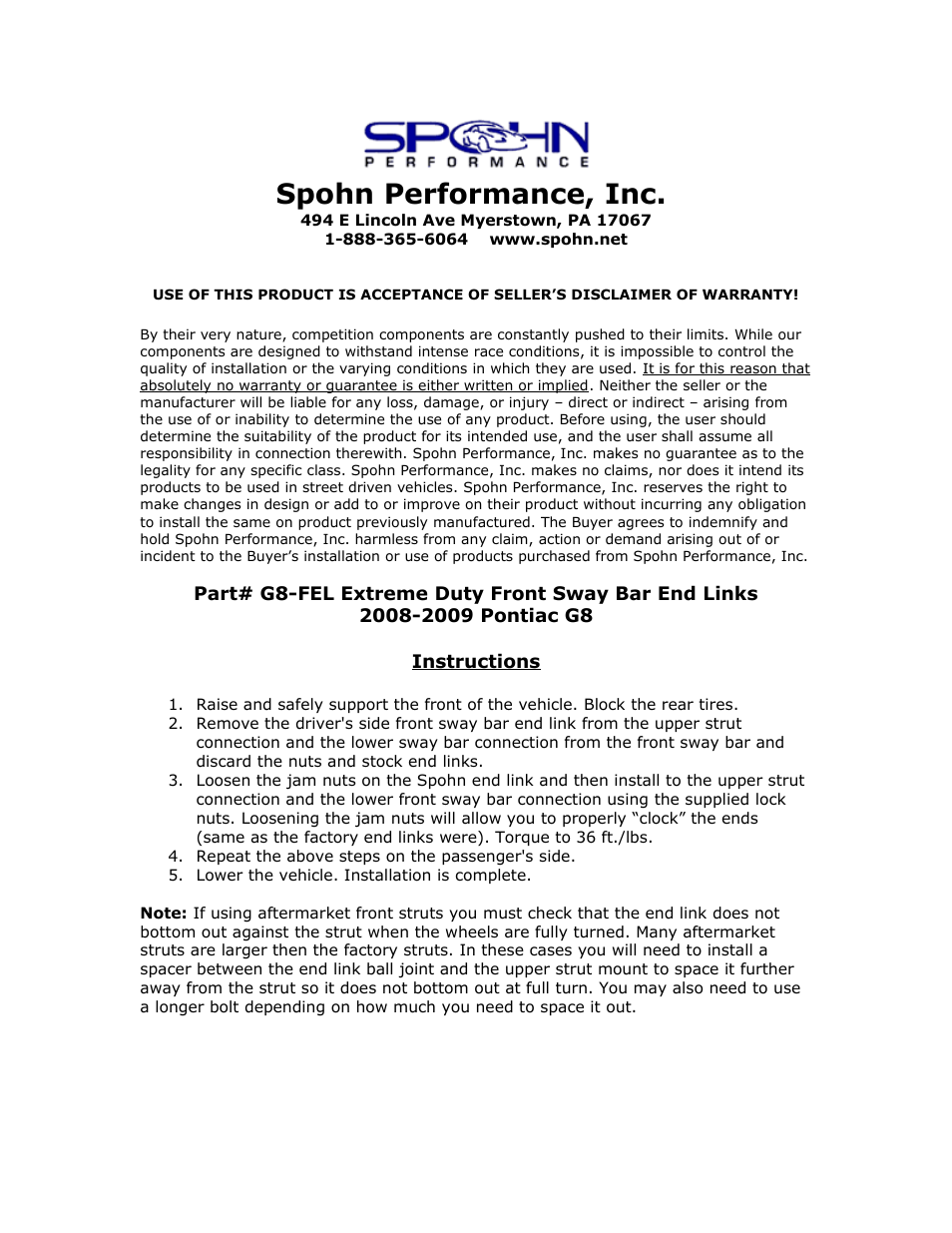 Spohn G8-FEL User Manual | 1 page